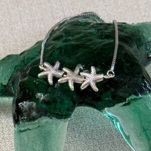 Silver Tone Adjustable Slider Bracelet with Silver Starfish